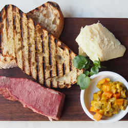 Ploughman’s lunch,  corned Cape Grimbeef, pickles, cheddar