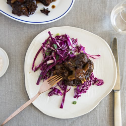 Sticky Sichuan pepper oxtail with purple cabbage slaw