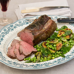Porterhouse roast with charred greens and mint