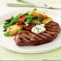 Chargrilled rump steak, potato salad and garlic mayonnaise