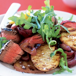 Barbecued Steak with Potato and Red Onion