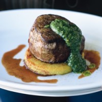 Steak with Fried Polenta & Pesto