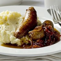 Sausages with Onion Gravy and Aligot