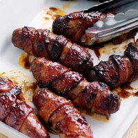 Sticky Bacon-Wrapped Sausages