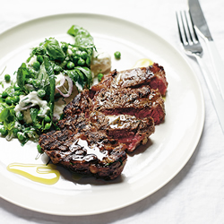 Cape Grim Scotch Fillet with Feta, Basil and Pea Salad