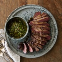 Roasted Cape Grim tri-tip with coriander chimichurri