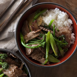 Wok-fried Cape Grim bavette with broccolini and oyster sauce