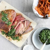 Cape Grim Bistro Rump cap with healthy sweet potato fries and herb salsa verde